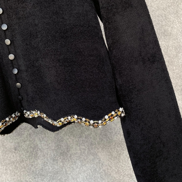 Sandro Short Rhinestone Velvet Knit Cardigan - Picture 6 of 10